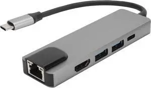 USB C Hub Multi Port Adapter, Type C to 5 in 1 Dongle, Aluminum Alloy USB C Hub with 4K UHD Output, Gigabit Ethernet, 2 USB A Ports and PD Charging for Laptop, Tablet