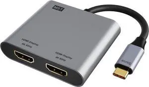 USB C to Dual HDMI Adapter 4K@60hz, Type C to HDMI Splitter for Dual Monitors, USB C Hub Extend Display for MacBook Air/Pro, XPS, More Laptops with Thunderbolt 3/4 Ports