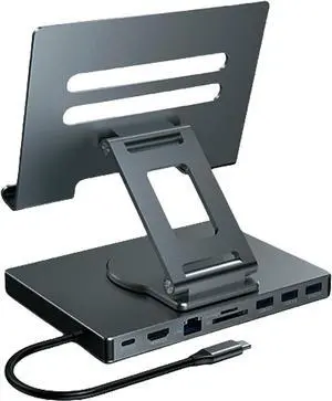 8/9 in 1 Docking Stations Tablets Stand Holder USB Type C USB3.2 Card Reader 3.5MM Foldable Rotatable Desktop Holder