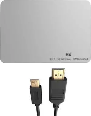 H4 Laptop Screen Extension - 8 in 1 HUB with Dual HDMI Extended, 2 HDMI(4K @60Hz),3 USB A&C 3.0 Ports Hub