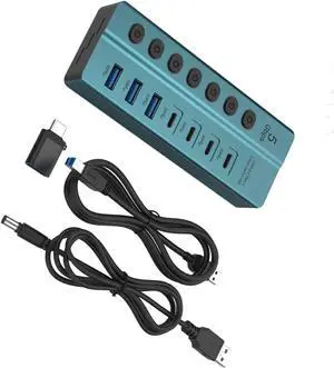 USB Splitter 7 Port Power Expander USB 3.0 Data Port Adapter USB Splitter with Individual Switch Switch for Laptop