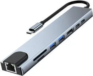 Hongpan 8 in1 USB C HUB 3.0 TY>pe C 4K Docking Station Adapter PD SD TF RJ45 HDMI-Compatible
