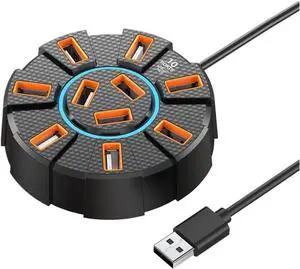 10 Ports USB HUB 1.2m Cable RGB Backlight USB Port Splitter 10 Out Mouse Keyobard Printer Extend Adapter Phone Charging Dock(10ports 1.2m White)