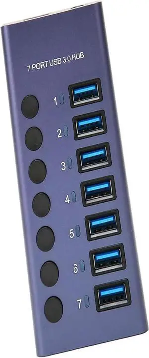 7-Port USB 3.0 Hub with 5Gbps Fast Transfer 5V 2.4A 36W Docking Station Blue LED Indicator for PC Laptop Phone 100-240V,(US)