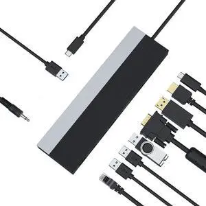 Wisoqu 12 in 1 Laptop Multiport Adapter Dongle, Triple Display Docking Station with HD Multimedia Interface DisplayPort VGA Gigabit Ethernet 100W