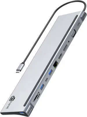 Ethanet USB C Hub, 12-in-1 Multi-Port Laptop Docking Station with 4K HDMI, DP, VGA,100W Power Delivery, USB C Data, USB A, Gigabit Ethernet, SD, MicroSD, 3.5mm Port for MacBook Pro, Air and More Ethanet USB C Hub, 12-in-1 Multi-Port Laptop Docking Station with 4K HDMI, DP, VGA,100W Power Delivery, USB C Data, USB A, Gigabit Ethernet, SD, MicroSD, 3.5mm Port for MacBook Pro, Air and More