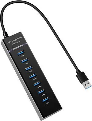 Mllepjdh USB Hubs 7Port USB3.0 Adapter With LED Indicators For Desktop Laptop Keyboards Printer 5Gbps Data Transfer
