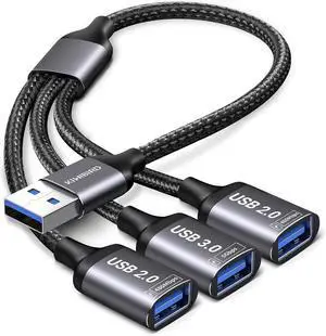 KiWiBiRD USB Splitter 1 to 3 Y Cable, Splitter Adapter 1 x USB 3.0 2 x USB 2.0 Port Extender Extension Charging Cable for Power and Data Compatible with Mac PS5 PS4 Car Laptop TV Printer Keyboard