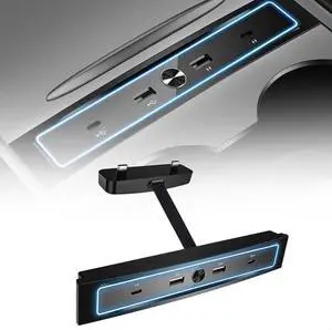 Tesla 2021-2023 Model 3/Y Usb Hub, 4-Port Multiport Dock With Led Light For Car Charging & Data Transfer