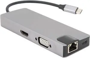 8 in 1 Type C Hub USB Docking Station with 87W PD Fast Charging VGA 4K HD USB 3 0 Ports and RJ45 Ethernet USB Docking Station Aluminum Alloy Design for Laptop Docking Station