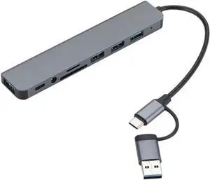 Hongpan USB 3.0 Slim USB C USB C HUB 8-in-1 Multi-Port TY>pe C Adapter for Laptops