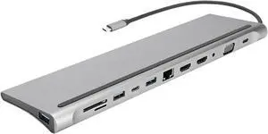 Aluminum Alloy 12-in-1 Docking Station with VGA Output, USB Hub for Convenient Device Connectivity