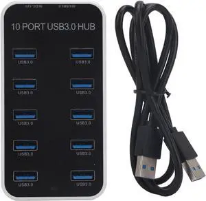 Data Hub Splitter 10 Ports USB 3.0 Fast Data Transmission USB Docking Station DC12V 24V for Laptop Desktop TV Gaming Console ABS PC Material