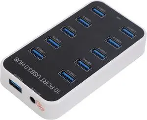 10 Port USB 3.0 Hub, USB Extender with DC12V-24V Power Supply, Multi Port Dock for Efficient Device Connection and Expansion