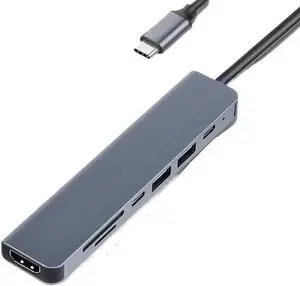 USB C HUB Type C Adapter to HDMI-Compatible 4K VGA RJ45 SD/TF Card 3.5MM AUX 10 Port Docking Station PC Splitter(7-in-1 HDMI)
