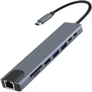 USB C HUB Type C Adapter to HDMI-Compatible 4K VGA RJ45 SD/TF Card 3.5MM AUX 10 Port Docking Station PC Splitter(8-in-1 HDMI)