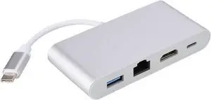 4 in 1 Type C to USB3.0RJ45HDMIPD Converter Hub, Supports 4K Video Output, Ethernet Connection, Fast Charging, Easy to Carry
