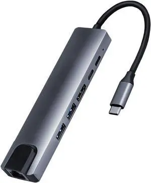 6 in 1 Type C to HDTV Adapter USB C Hub with LAN Port 4K HDMI Output USB C Adapter Compatible with MacBook Series Chromebook Laptop Mouse Keyboard Flash Drive Hard Disk