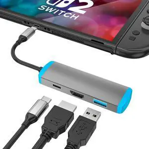 USB C to HDMI Adapter for Switch 2,Switch 2 Docking Station with 4K@60Hz HDMI Port/Type C Port/USB 3.0 Port,Replacement for Official Switch 2 Dock