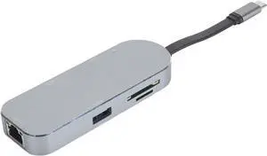 Raiveug 7 in 1 Docking Station Type C 4K HD Display RJ45 USB3.0 PD Storage Card Micro Slot Hub for Various Devices (Silver)