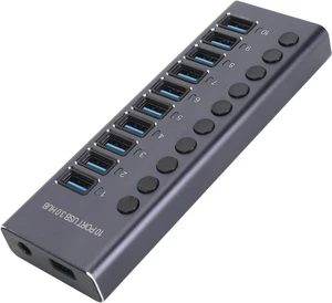 PUSOKEI 10 Port USB 3.0 Hub with Individual Switches, Powered USB Hub Splitter with 60W Power Adapter (12V /5A), High Speed Data Transfer for Laptop PC Desktop (US Plug) PUSOKEI 10 Port USB 3.0 Hub with Individual Switches, Powered USB Hub Splitter with 60W Power Adapter (12V /5A), High Speed Data Transfer for Laptop PC Desktop (US Plug)