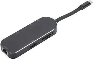 7 in 1 Type C Docking Station, 4K HD Display, RJ45, USB3.0, PD, Storage Card Slots, Micro Card Slots, Aluminum Alloy Hub for Android, OS X, HarmonyOS (Black)