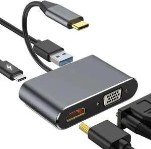 USB C Dock 4K UHD HDTV Converter Cable Splitter Hub Adapte(HD VGA 4in1 Dock)