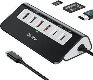 USB C Hub 10Gbps, 9-in-1 USB C Docking Station with 4K@60Hz HDMI, Type-C & 2 Type-A 3.2, 2 USB-A 2.0, PD 100W, SD/TF Port, Black Aluminum USB Hub for Laptop, iPhone 16/15 Series, MacBook Air/Pro