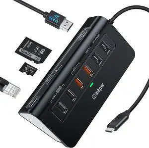 USB C Hub Ethernet, 10-in-1 Docking Station 10Gbps with 4K@60Hz HDMI, Type-C & 2 USB A 3.2 Data, LAN, 2 USB A 2.0, PD 100W, SD/TF Ports, Powered USB Hub for Laptop, PC, iPhone 16/15, Mac