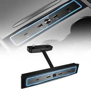 4-Port Usb Dock For Model 3/Y (2021-2023), Multiport Charging Hub With Led Light For Center Console