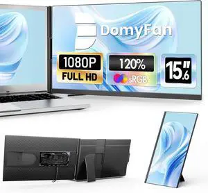 domyfan 15.6" Laptop Screen Extender, 120% sRGB FHD 1080P IPS Laptop Monitor Extender Dual Screen, Portable Monitor for Laptops 13-17" with HDMI/USB-A/Type-C Plug-Play for Windows, Mac, Android
