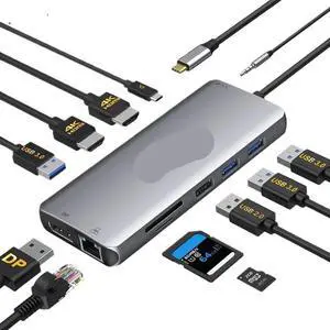 12 in 1 USB C Hub Docking Station Compatible with Laptops 4K HDMI 100W PD USB2.0 USB3.0 Gigabit Ethernet 1000mb/s SD TF Card Reader