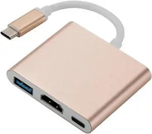 TY>pe C HUB USB C to HDMI-Compatible Splitter USB-C 3 in 1 4K HDMI-Compatible USB 3.0 PD Fast SMA/*rt Adapter for(Gold)