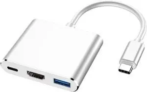 TY>pe C HUB USB C to HDMI-Compatible Splitter USB-C 3 in 1 4K HDMI-Compatible USB 3.0 PD Fast SMA/*rt Adapter for(Sliver)