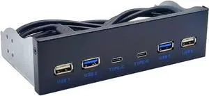 USB C Hub Floppy Drive Front Panel 2 Port USB + 2 Port USB 3.2 Type C 19 Pin Connector for 5.25" CD-ROM Bay Desktop