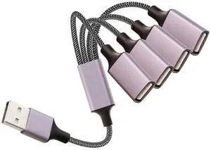 Fidioto USB A Splitter - 10 Inch Long, 1 in 4 Out USB Y Splitter for Charging & Data Transfer, Compatible with Webcam, Printer, Laptop (Grey)