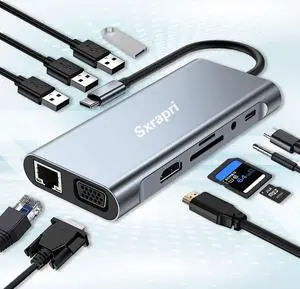 USB C Hub Docking Station HDMI Adapter,(11 in 1) Multiport Adapter,w/gigabit Ethernet,VGA,SD/TF,Audio,Data Port,Docking Station for Various Types of Notebook Computers