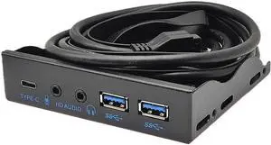 USB Front Panel for PC USB3.2 Gen2 10Gbps Type C + 19Pin 2Port USB3.0 Hub + HD Audio 3.5mm Earphone MIC for 3.5" Floppy Disk Bay