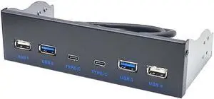 USB 3.0 Front Panel for Desktop 5.25" CD-ROM Drive Bay USB3.0/3.2 19Pin USB2.0 9Pin to 2X USB Type C + 2X USB3.0 + 2X USB2.0 HUB