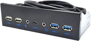 USB 3.0 Front Panel for PC USB 3.1 Type C + 2X USB3.0 + 2X USB2.0 Hub + HD Audio 3.5mm + Earphone MIC for 5.25" CD-ROM Drive Bay
