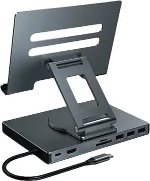 USB C Hubs Stand 8/9 in 1 Adapter Docking Station Foldable with 4K 60Hz RJ45 Gigabit Ethernet Card Reader USB3.0 3.5mm