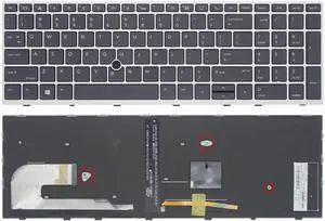 Black US Backlit Keyboard Silver Frame Track Point for HP EliteBook 755 G5 850 G5 G6