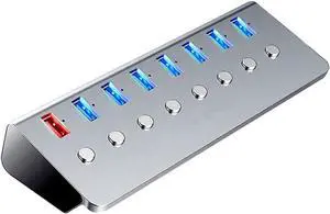 jojofuny USB Extension Device 7-Port USB 3.0 Hub Multi-Functional Sturdy Aluminum Alloy for