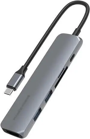 Port Expander USB C Hub 6 in 1 USB-C Dock Type C Hub Multiport Adapter with 60W PD Charging, HDMI, 2 USB 3.0 Ports, SD/TF Card Reader USB Splitter (Color : Grey)