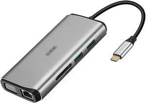 Port Expander USB C Hub 10-in-1 with HDMI, VGA, 2 USB 3.0 Ports, 2 Keyboard/Mouse Ports, PD 3.0 Ports, Ethernet and SD/TF Cards Reader USB Splitter