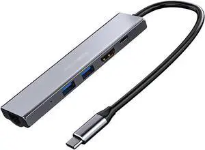 Port Expander USB C Docking Station 5 in 1 USB C Splitter Hub with 4K HDMI, USB-C 100W PD, 2 USB 3.0 Ports, Gigabit Ethernet USB Splitter