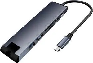 Port Expander USB C Hub USB Type C Hub Multiport Adapter 7 in 1 with HDMI, 3.0 PD, 1Gbps Ethernet, 2 USB 3.0 Ports, SD/TF Card Reader USB Splitter