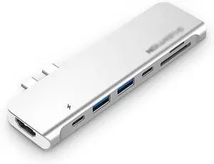 Port Expander USB C Hub Adapter USB-C Docking Station USB Adapter 7-in-2 with 4K HDMI, 100W PD, USB-C and 2 USB 3.0, SD/TF Card Reader USB Splitter (Color : Silver)