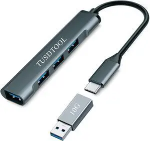 10Gbps Dual Sided USB C Female to USB Male Adapter, 4 Ports USB 3.0 Hub Splitter with 5Gbps Data Transfer, USB C Hub Splitter for MacBook, Mac Pro, iMac, Surface, Laptop, Mobile HDD