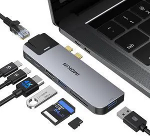 USB C Multiport Adapter Hub Mac Dongle for MacBook Pro/Air with 4K HDMI Port, Gigabit ethernet, 2 USB, TF/SD Card Reader, USB-C 100W PD and Thunderbolt 3